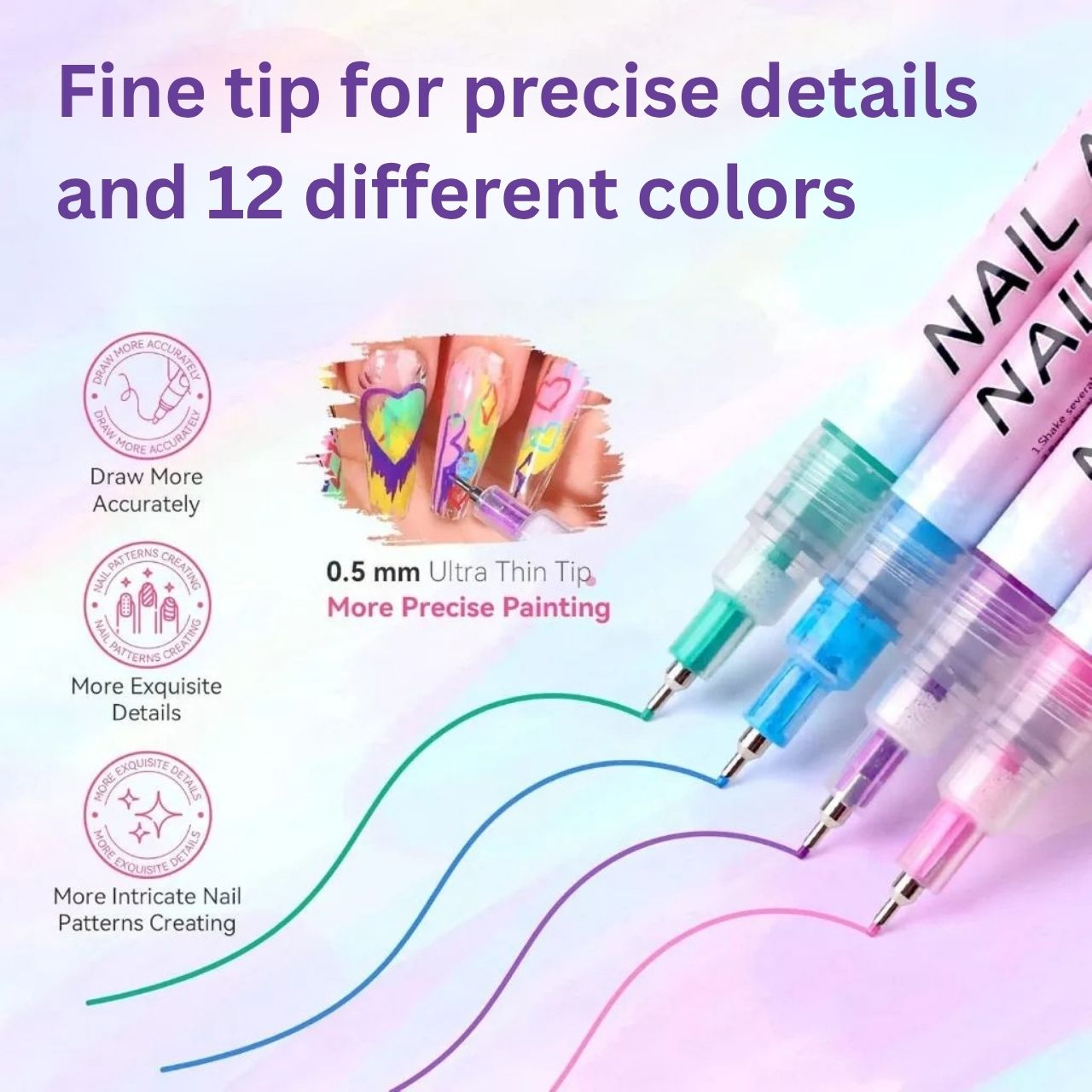 Komplet barvnih pisal za poslikavo nohtov, ArtNails - Image 7