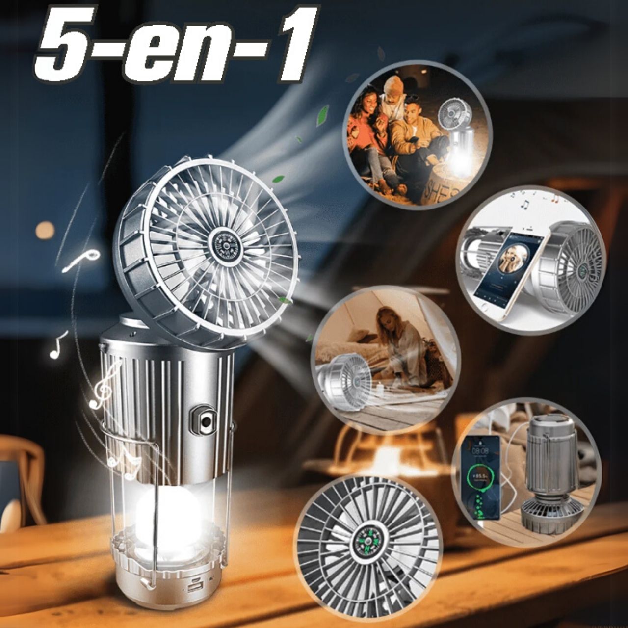 Fan, večnamenska 5 v 1 solarna LED svetilka z ventilatorjem